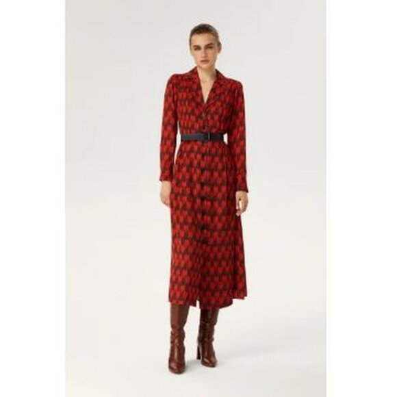 EXQUISE RED CHEMISE PRINTED DRESS SIZE S $273 - Picture 1 of 9